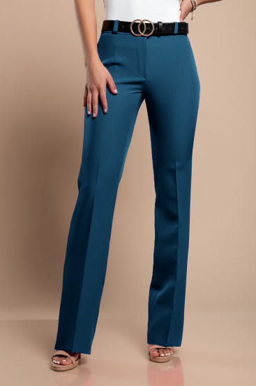Elegantné dlhé nohavice s rovnou nohavicou, petrolejovo modré