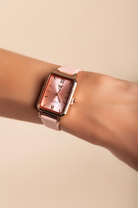 Elegantné hodinky s koženým remienkom, svetloružové
