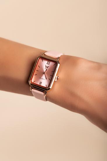 Elegantné hodinky s koženým remienkom, svetloružové