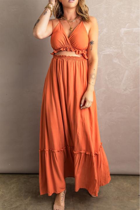 Elegantné šaty s volánmi Gaucha, oranžové