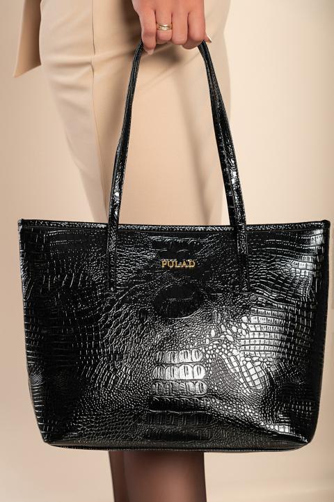 Veľká taška s krokodílím vzorom, čierna