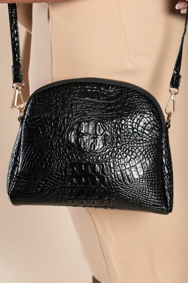 Malá kabelka s potlačou krokodílej kože, čierna