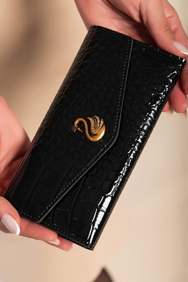 Peňaženka s krokodílím vzorom, čierna