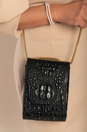 Malá kabelka so vzorom krokodílej kože, čierna
