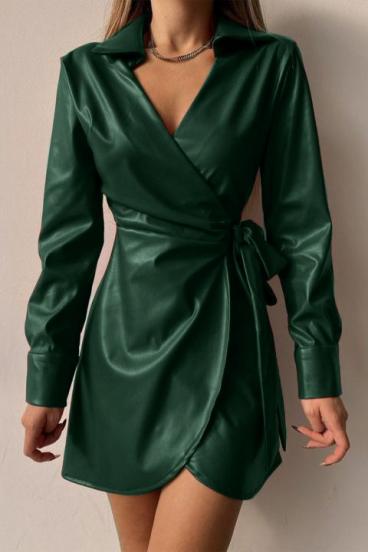 Elegantné mini šaty s golierom z umelej kožušiny Pellita, tmavo zelené