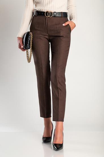Elegantné dlhé nohavice s vypasovanou nohavicou, hnedé