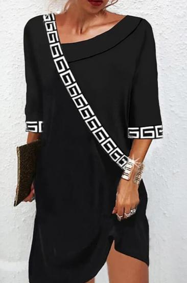 Elegantné mini šaty s geometrickým vzorom, čierne