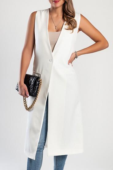 Elegantná dlhá vesta s gombíkom, biela