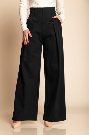 Elegantné dlhé nohavice s vysokým pásom, čierne