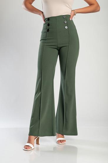Elegantné dlhé nohavice s vysokým pásom, olivovo zelené