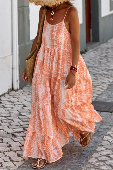 Maxi šaty s potlačou, oranžové
