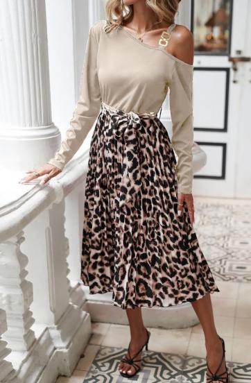 Midi šaty s leopardím vzorom, béžová