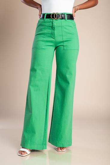 Bavlnené široké nohavice, zelené
