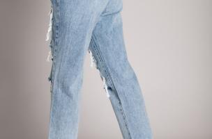 Rovné džínsy s rozparkom Volenta, svetlomodré