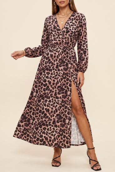 Dlhé šaty s leopardím vzorom, béžová