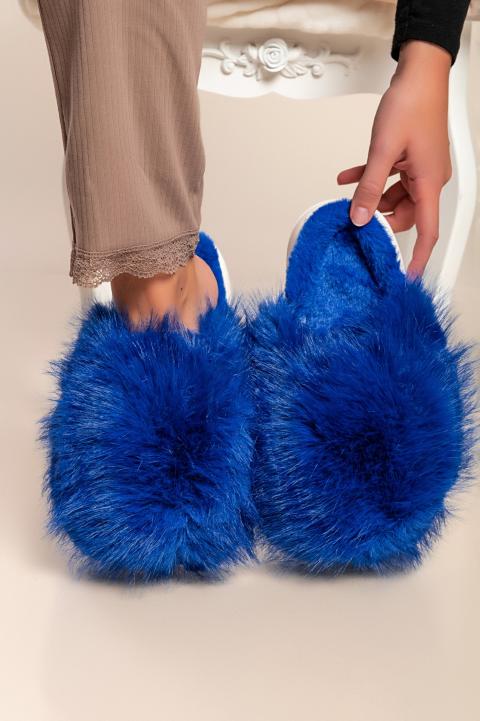 Papuče z umelej kožušiny, modré