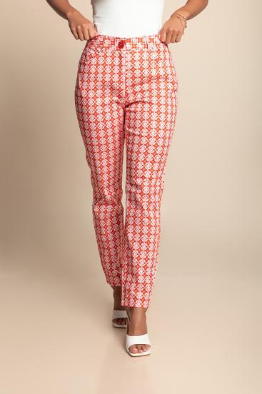 Bavlnené nohavice plus size s potlačou, červené