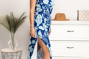 Elegantné maxi šaty s potlačou Tiezza, modré
