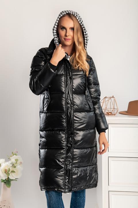 Dlhá vystužená bunda s kapucňou a dvojitým zipsom Moena, čierna