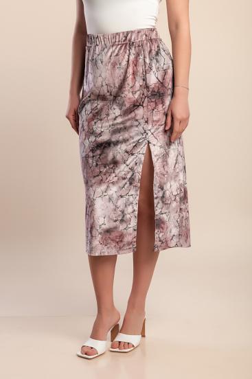 Midi sukňa plus size s potlačou, svetloružová