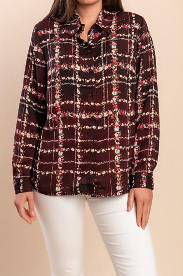 Košeľa plus size s kockovanou potlačou, bordová
