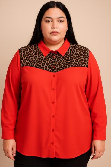 Blúzka plus size s leopardím vzorom, červená