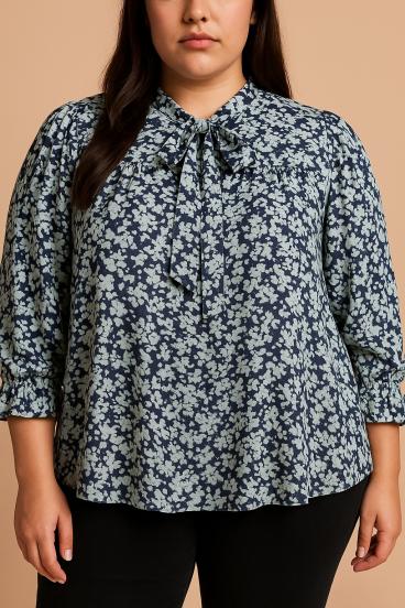 Blúzka plus size s kvetinovou potlačou, modrá