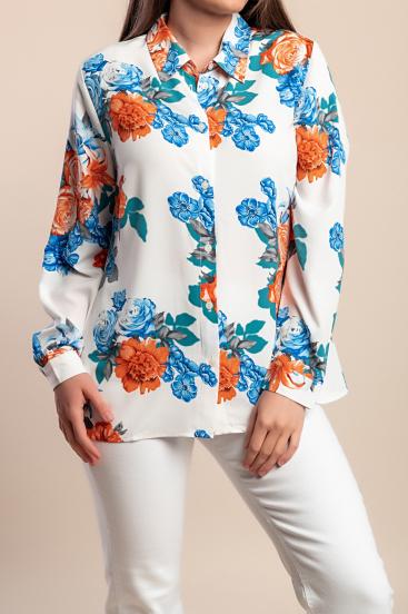 Blúzka plus size s kvetinovou potlačou, biela
