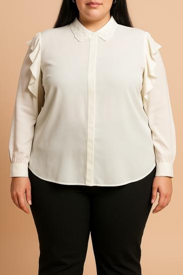 Blúzka plus size s volánikmi, biela