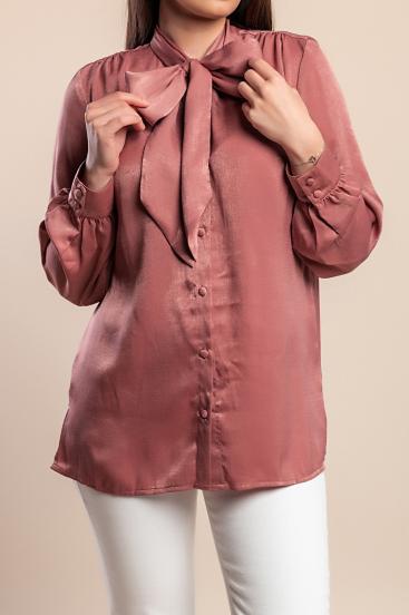 Blúzka plus size s mašľou, antická ružová