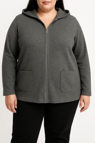 Bunda na zips pre veľké veľkosti, sivá