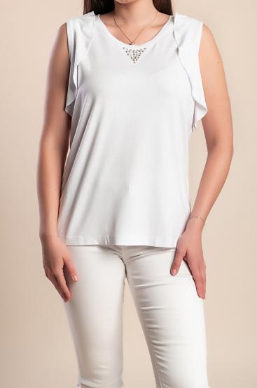 Blúzka bez rukávov plus size s ozdobným detailom, biela