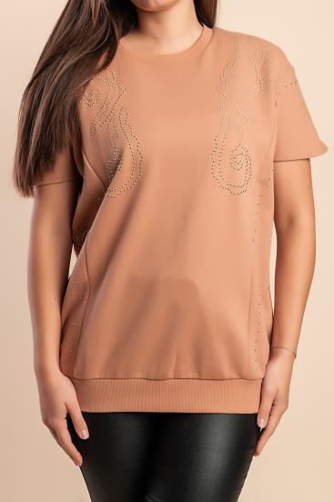 Bavlnený top s dekoratívnym detailom, camel
