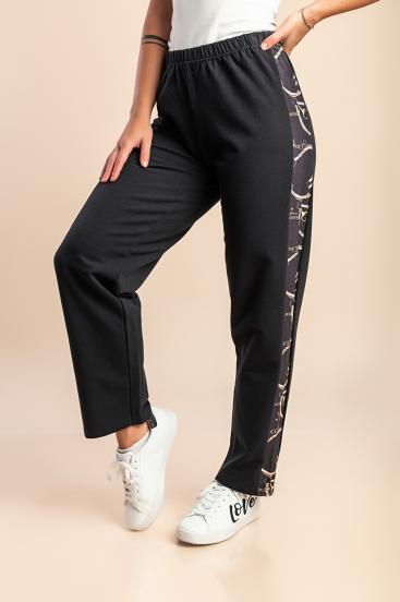 Bavlnené nohavice s potlačou, čierne