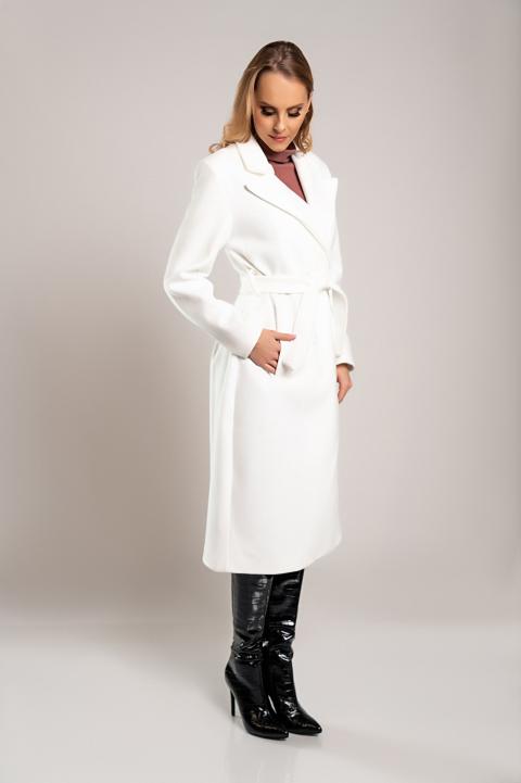 Elegantný dlhý kabát na gombíky, biely