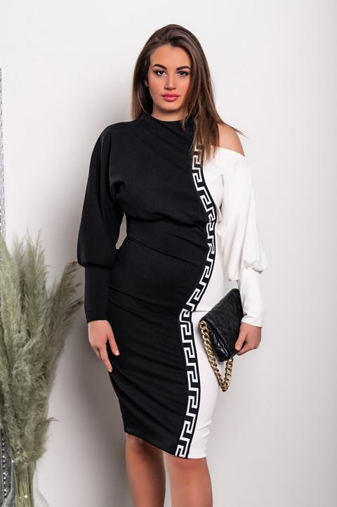 Elegantné midi šaty s geometrickou potlačou, čiernobiele