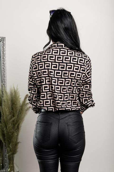 Elegantná košeľa s geometrickou potlačou Lavlenta, čierno-béžová