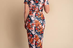 Elegantné midi šaty s kvetinovou potlačou, svetloružové