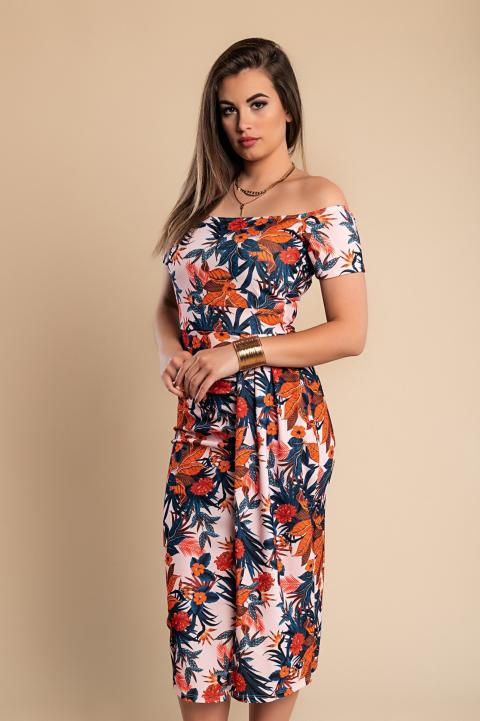 Elegantné midi šaty s kvetinovou potlačou, svetloružové