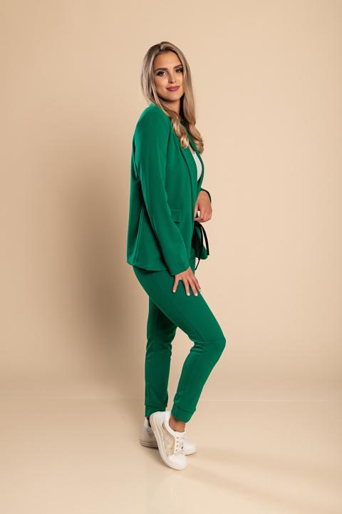 Elegantný jednofarebný nohavicový kostým Estrena, svetlo zelený