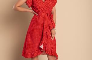 Midi šaty s bodkovanou potlačou, červené