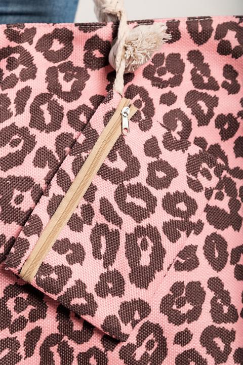 Plážová taška s leopardím potlačou, svetlo ružová