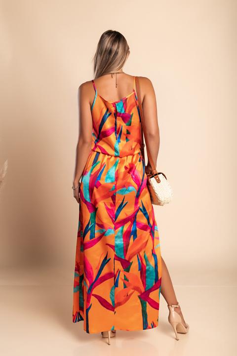 Elegantné maxi šaty s potlačou, oranžová