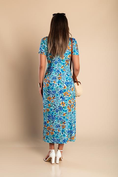 Maxi šaty s kvetinovou potlačou, svetlo modré