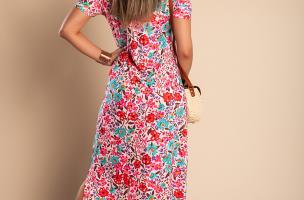 Maxi šaty s kvetinovou potlačou, ružové