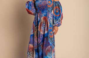 Elegantné maxi šaty s potlačou Montella, modré