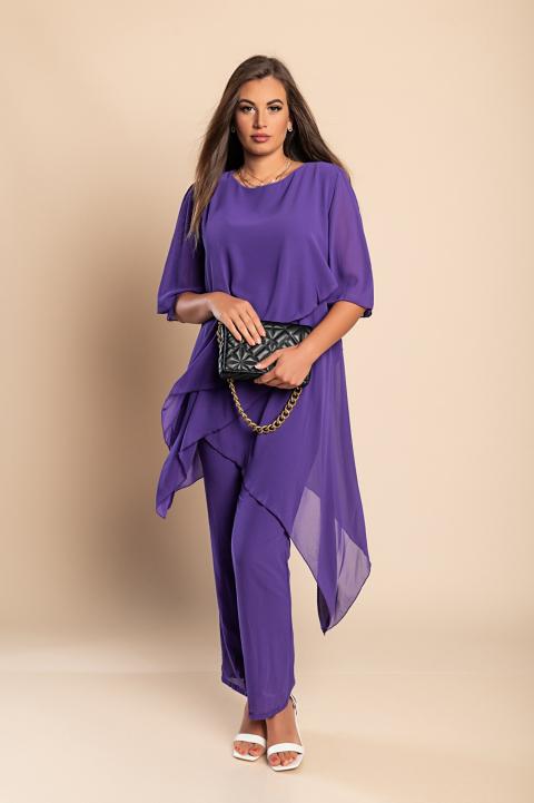 Súprava elegantnéj priesvitnéj tuniky a dlhých nohavíc Claudette, fialová