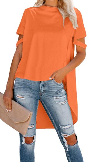 Asymetrické tričko s krátkymi rukávmi Vebtura, oranžové